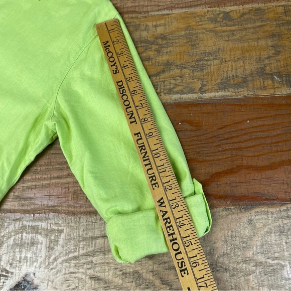 Kim Rogers Women’s Medium Linen Button Shirt Long Sleeve Yellow Green Linen - Picture 7 of 8